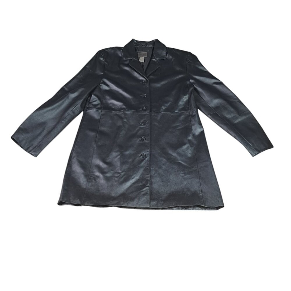 Uniform‎ John Paul Richard Leather Coat Black Button Up Woman's Size 16 *Read*